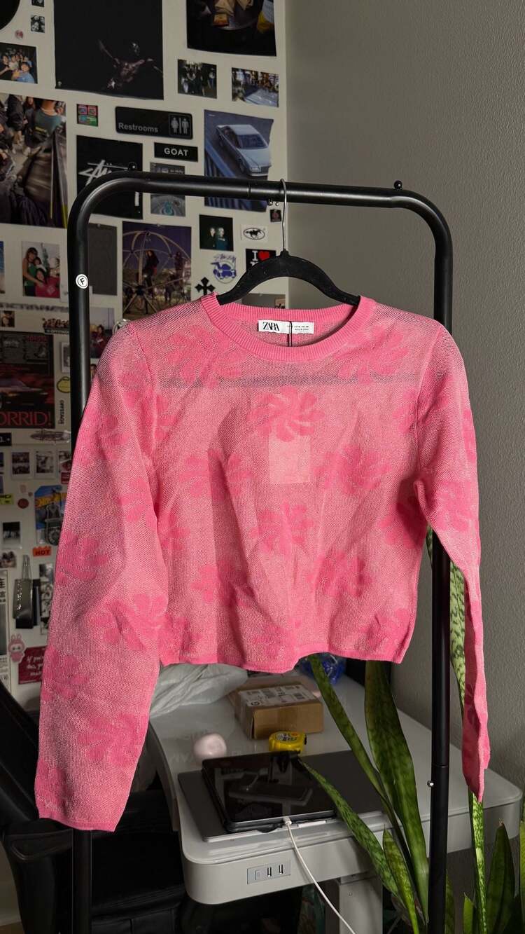 ZARA floral knit semi sheer sweater 4369 101